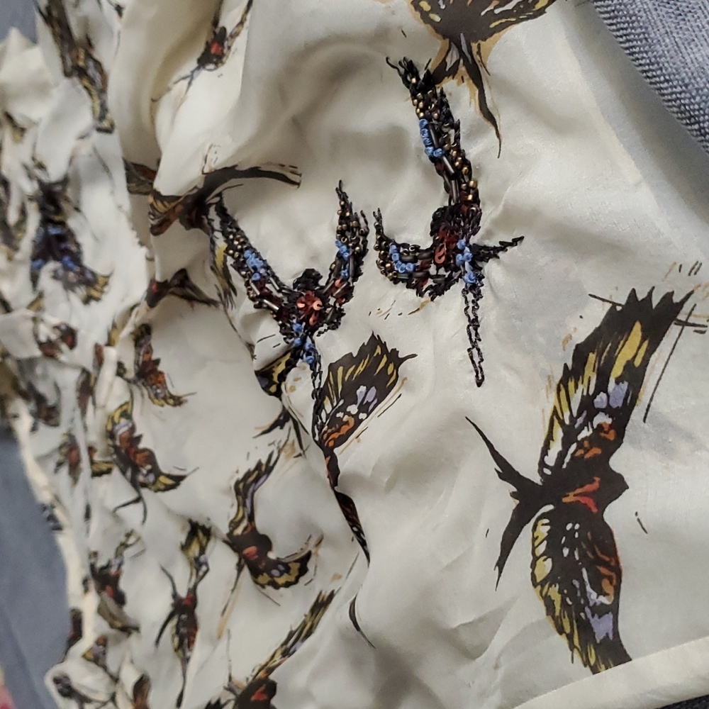 Anthropologie Moulinette Soeurs 100% Silk cream bird top. - Picture 5 of 8